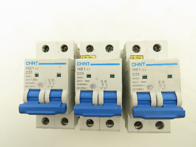 Chint NB1-63 D25 Circuit Breaker 2-Pole 6000A 400V Lot of 3