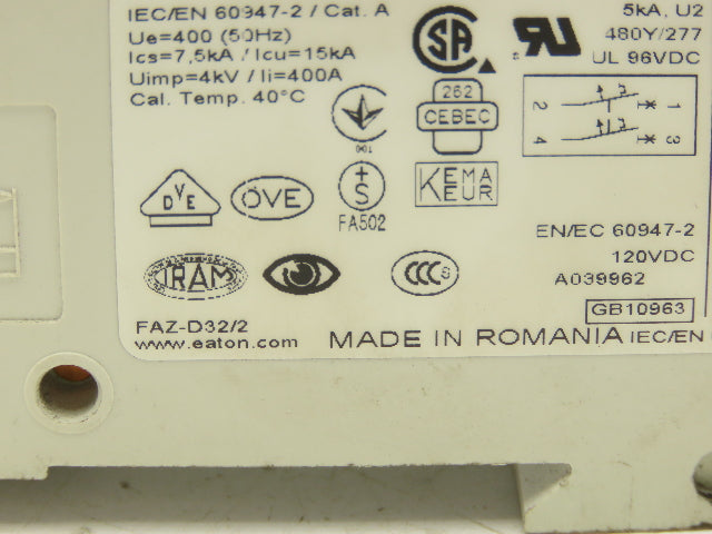 Eaton FAZ-D32/2 Circuit breaker 2-Pole 32A Lot of 2