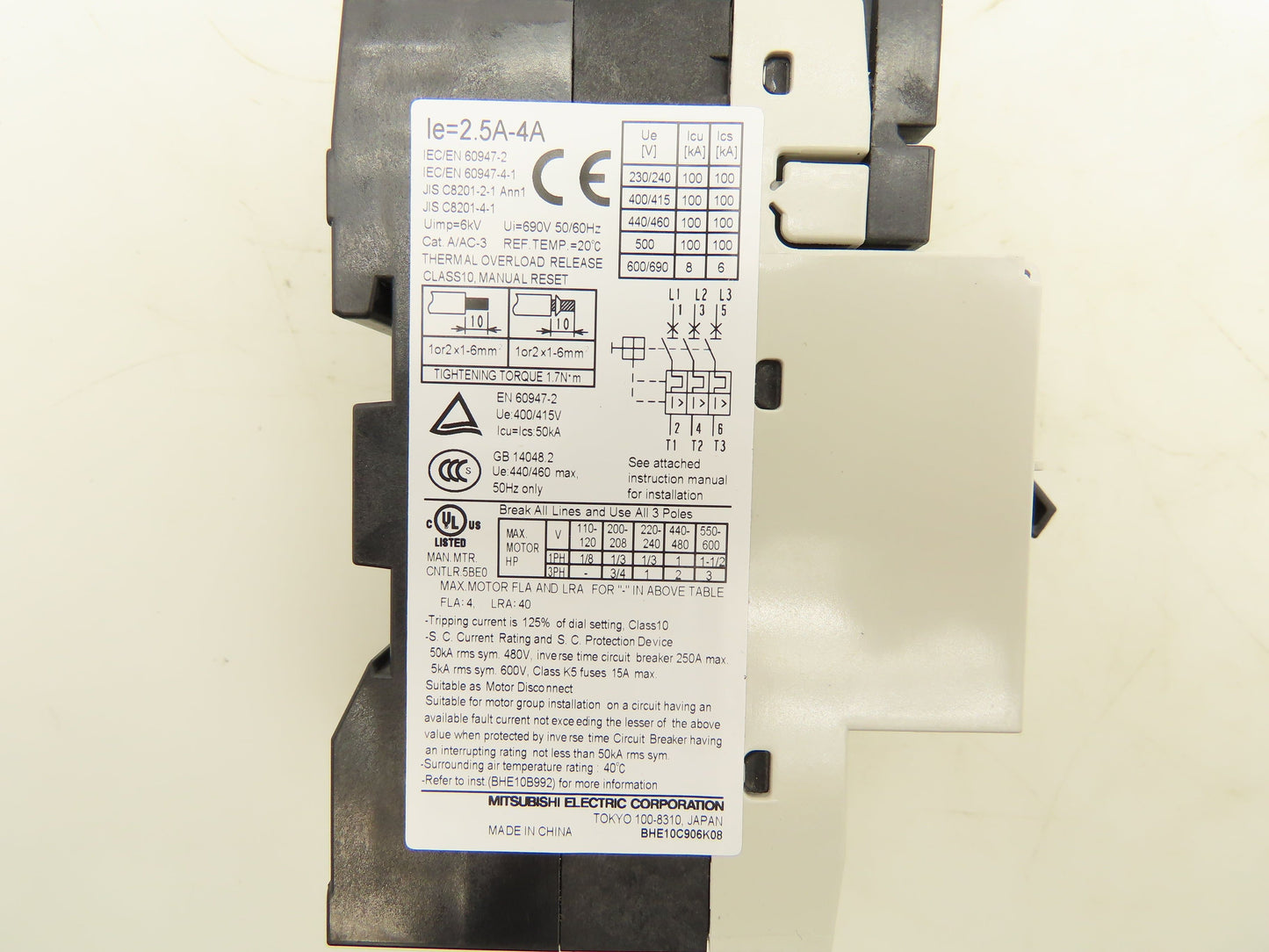 Mitsubishi Electric MMP-T32 Magnetic Motor Protection Circuit Breaker 4A 3P 600V