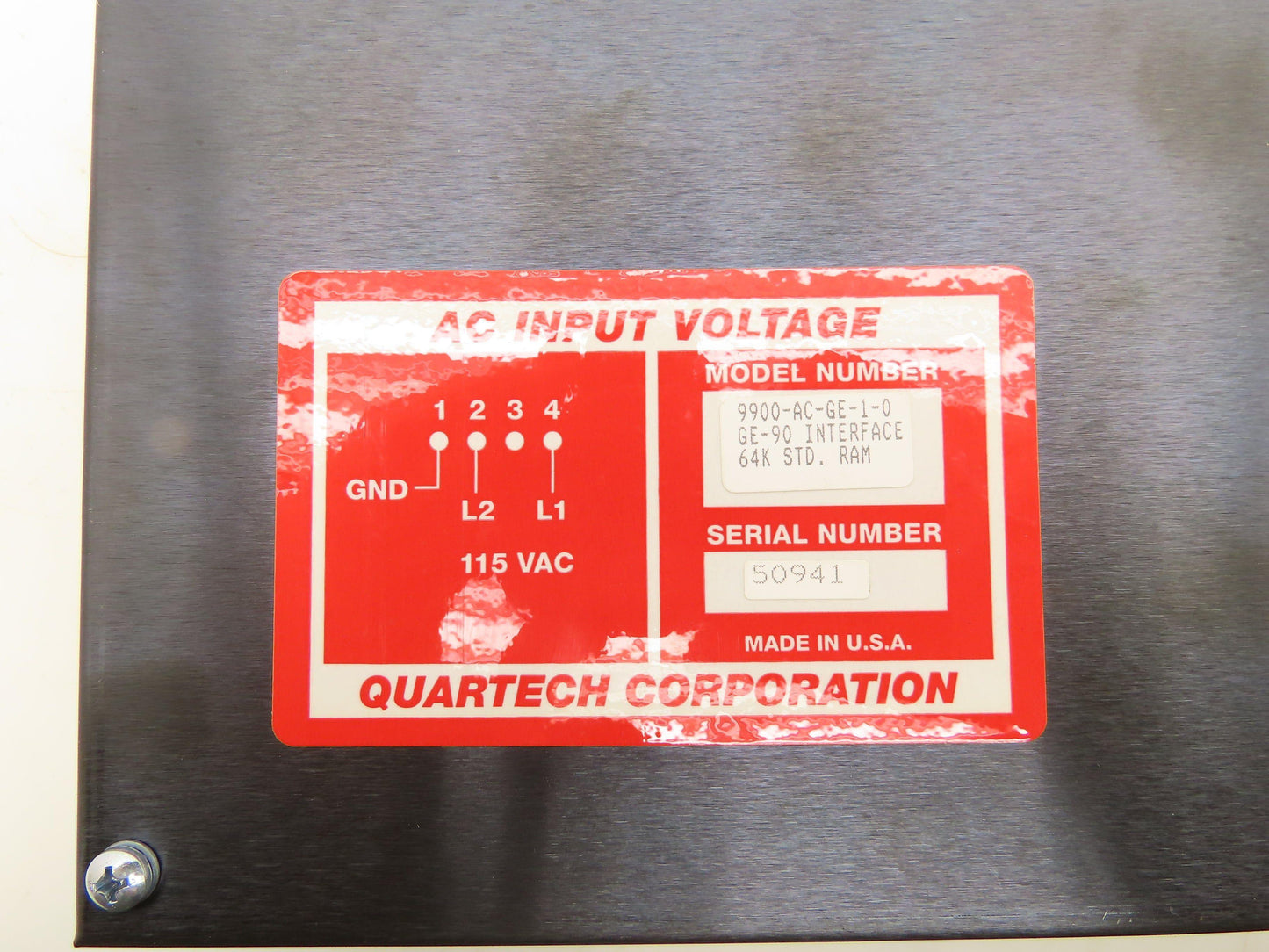 Quartech Corporation 9900-AC-GE-1-0-GE-90 Interface 115VAC 64K Standard Ram