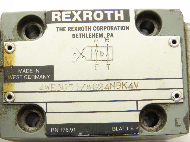Rexroth 4WE6D51/AG24N9K4V Hydraulic Directional Solenoid Valve 24VDC