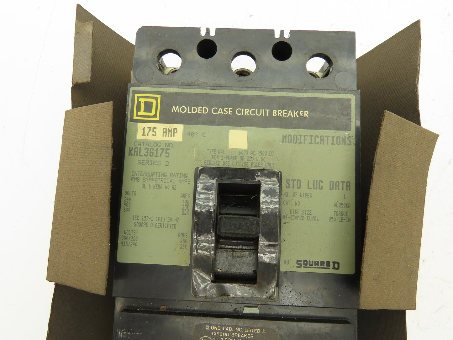 Square D KAL36175 Thermal Magnetic Circuit Breaker 175A 600V 3 Pole Ser. 2