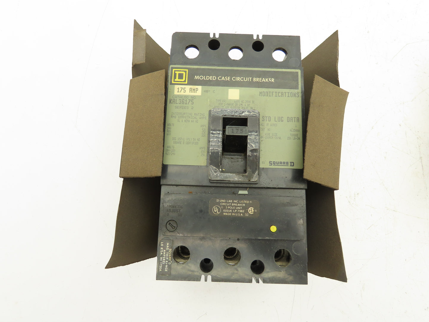 Square D KAL36175 Thermal Magnetic Circuit Breaker 175A 600V 3 Pole Ser. 2