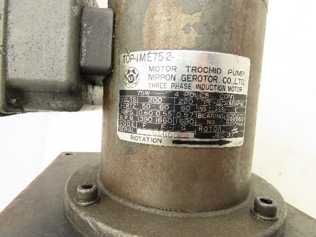 Nippon Gerotor TOP-IME75-2-10MA Hydraulic Trochoid Pump & Motor 75W 220V 3PH