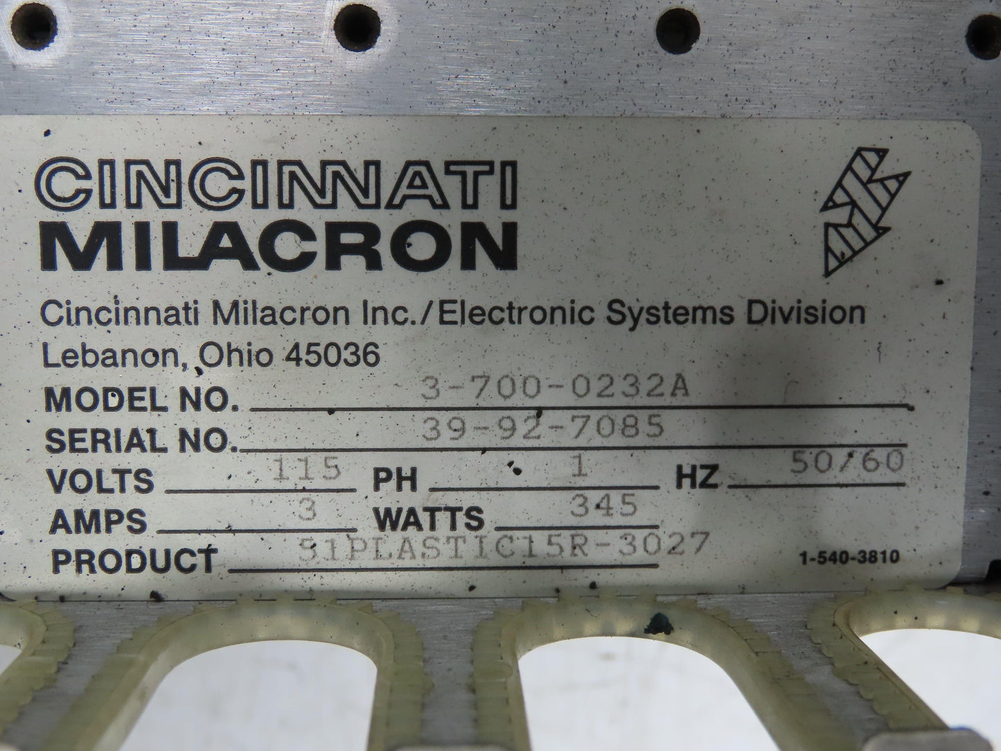 Cincinnati Milacron 3-700-0232A PLC Chassis 10-Slot Rack Power Supply 115V 1PH