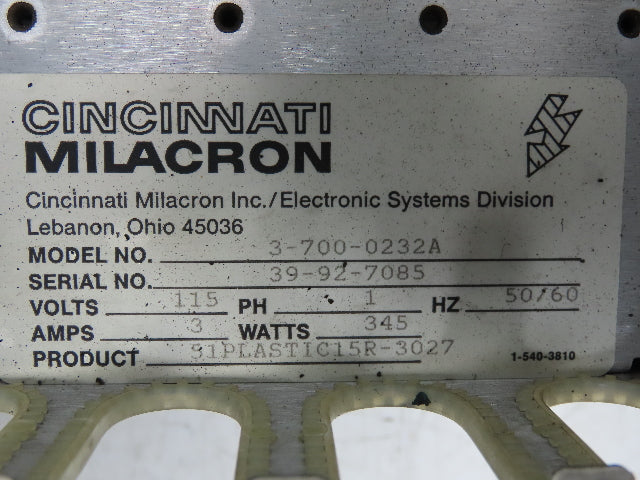 Cincinnati Milacron 3-700-0232A PLC Chassis 10-Slot Rack Power Supply 115V 1PH