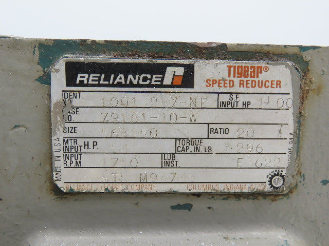 Reliance 79161-10-W Tigear Speed Reducer Gearbox 20:1 Ratio 296In-Lb 87.5RPM