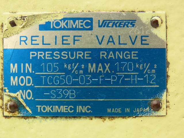 Tokimec Vickers TCG50-03-F-P7-H-12-S39B Solenoid Control Modular Relief Valve