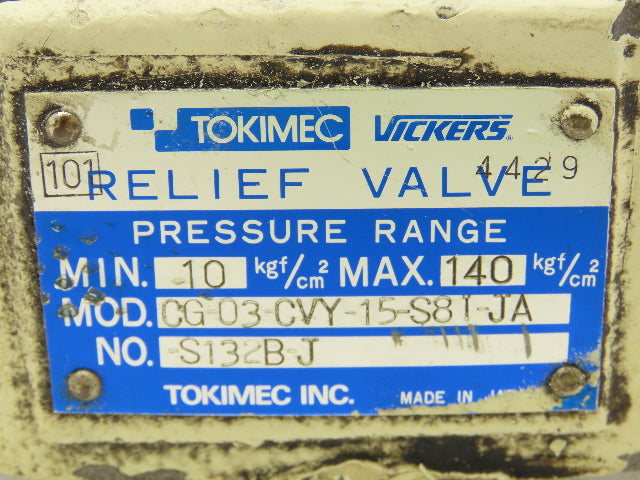 Tokimec Vickers CG-03-CVY-15-S81-JA Adjustable Pressure Relief Valve