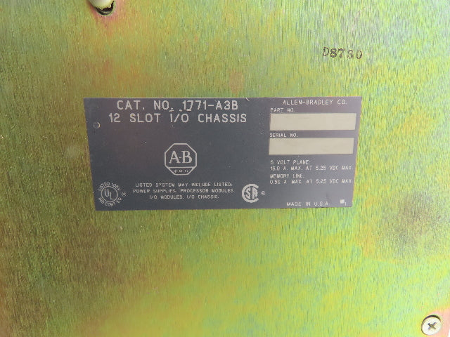 Allen Bradley 1771-A3B I/O PLC Chassis 12 Slot w/ 1772-LXP Power Supply