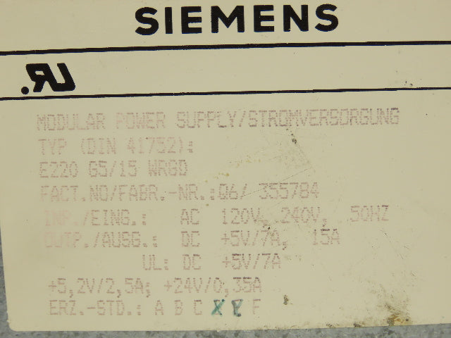 Siemens 6ES5 951-7LD12 Simatic PLC Power Supply Module 115/230V 24V