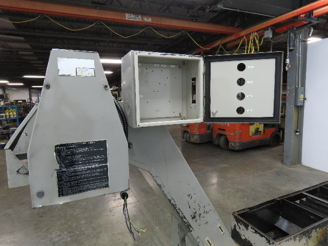 Enomoto Hinge Belt CNC Chip Conveyor 15"x 62" Infeed 40" Discharge 220V 3PH