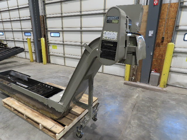 Enomoto Hinge Belt CNC Chip Conveyor 15"x 88" Infeed 46" Discharge 220V 3PH