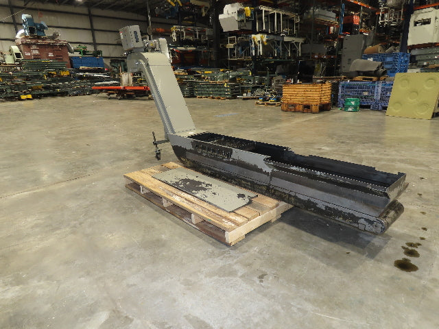 Enomoto Hinge Belt CNC Chip Conveyor 15"x 88" Infeed 46" Discharge 220V 3PH
