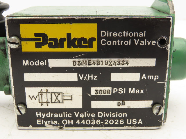 Parker D3ML4B10X4384 Manual Lever Directional Spool Valve 2-Position 3000 PSI