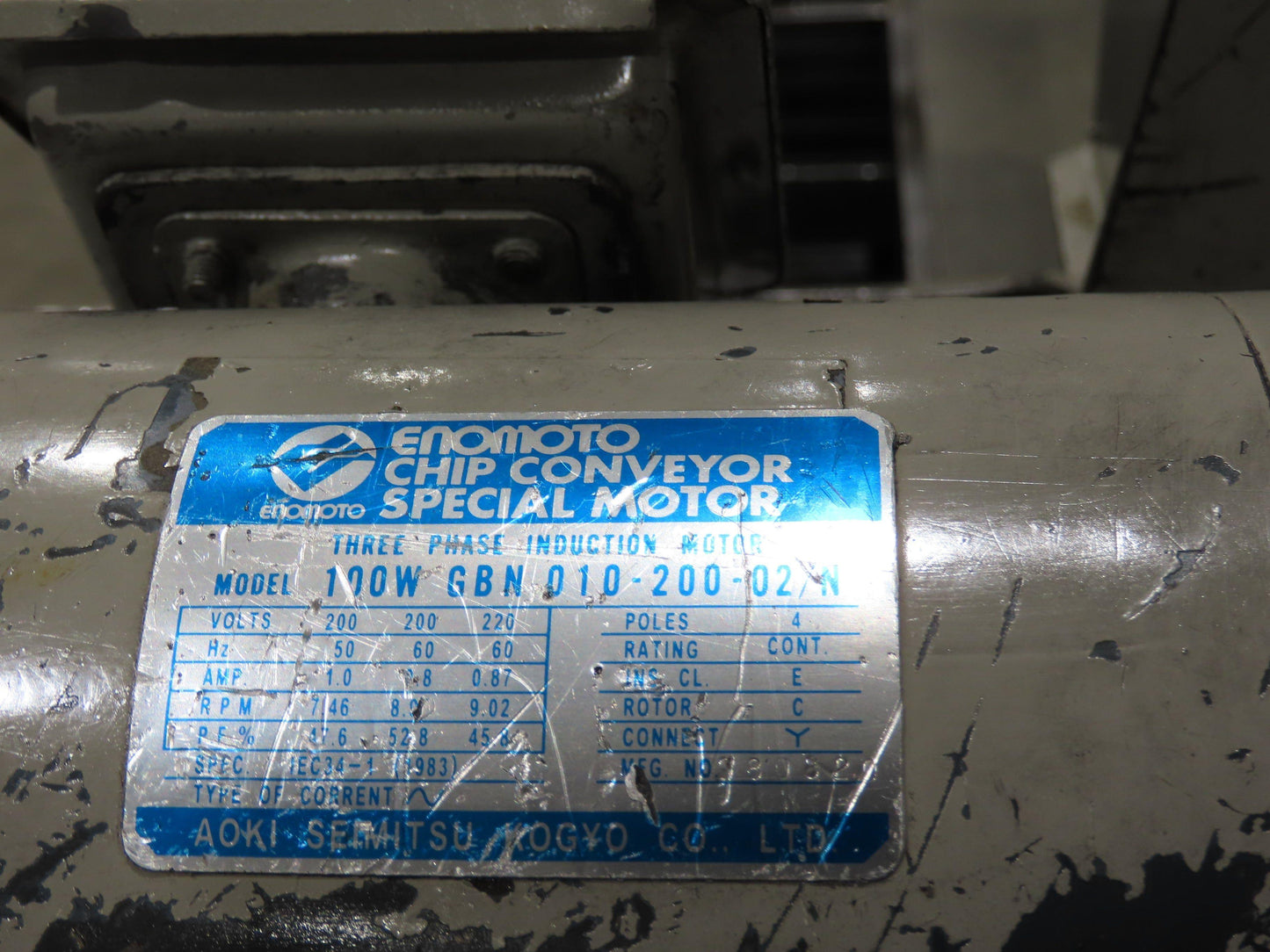 Enomoto Hinge Belt CNC Chip Conveyor 16"x 62" Infeed 36-42" Discharge 220V 3PH
