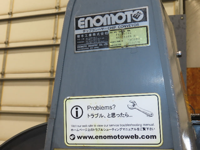 Enomoto Hinge Belt CNC Chip Conveyor 15"x 88" Infeed 46" Discharge 220V 3PH