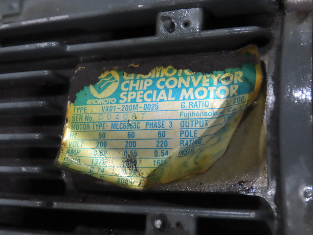 Enomoto Hinge Belt CNC Chip Conveyor 15"x 88" Infeed 46" Discharge 220V 3PH