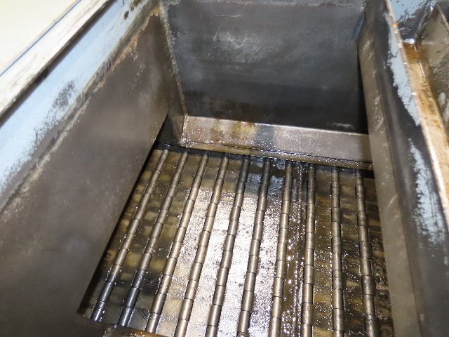 Enomoto Hinge Belt CNC Chip Conveyor 15"x 88" Infeed 46" Discharge 220V 3PH