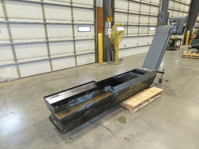 Enomoto Hinge Belt CNC Chip Conveyor 15"x 88" Infeed 46" Discharge 220V 3PH