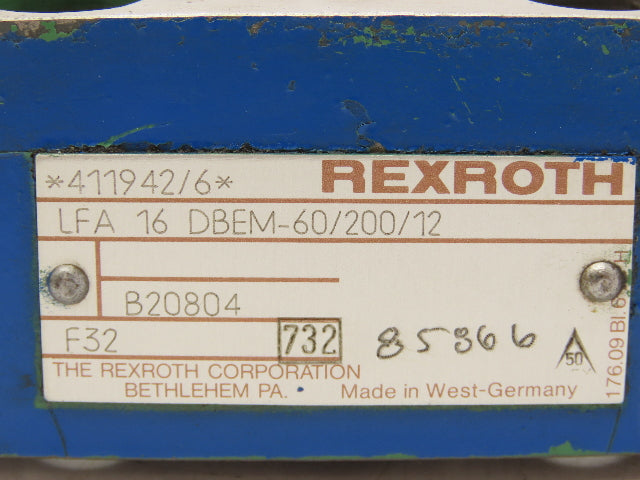 Rexroth LFA 16 DBEM-60/200/12 2-Way Cartridge Valve Logic Control Cover