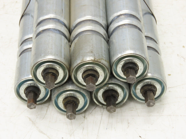 Galvanized Steel Conveyor Roller 1.9" Dia 36"BF Double Groove Lot of 7