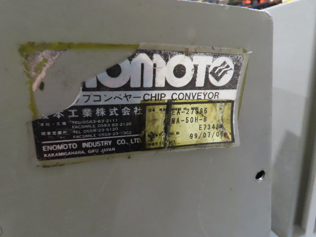 Enomoto Hinge Belt CNC Chip Conveyor 16"x 62" Infeed 31" Discharge 220V 3PH