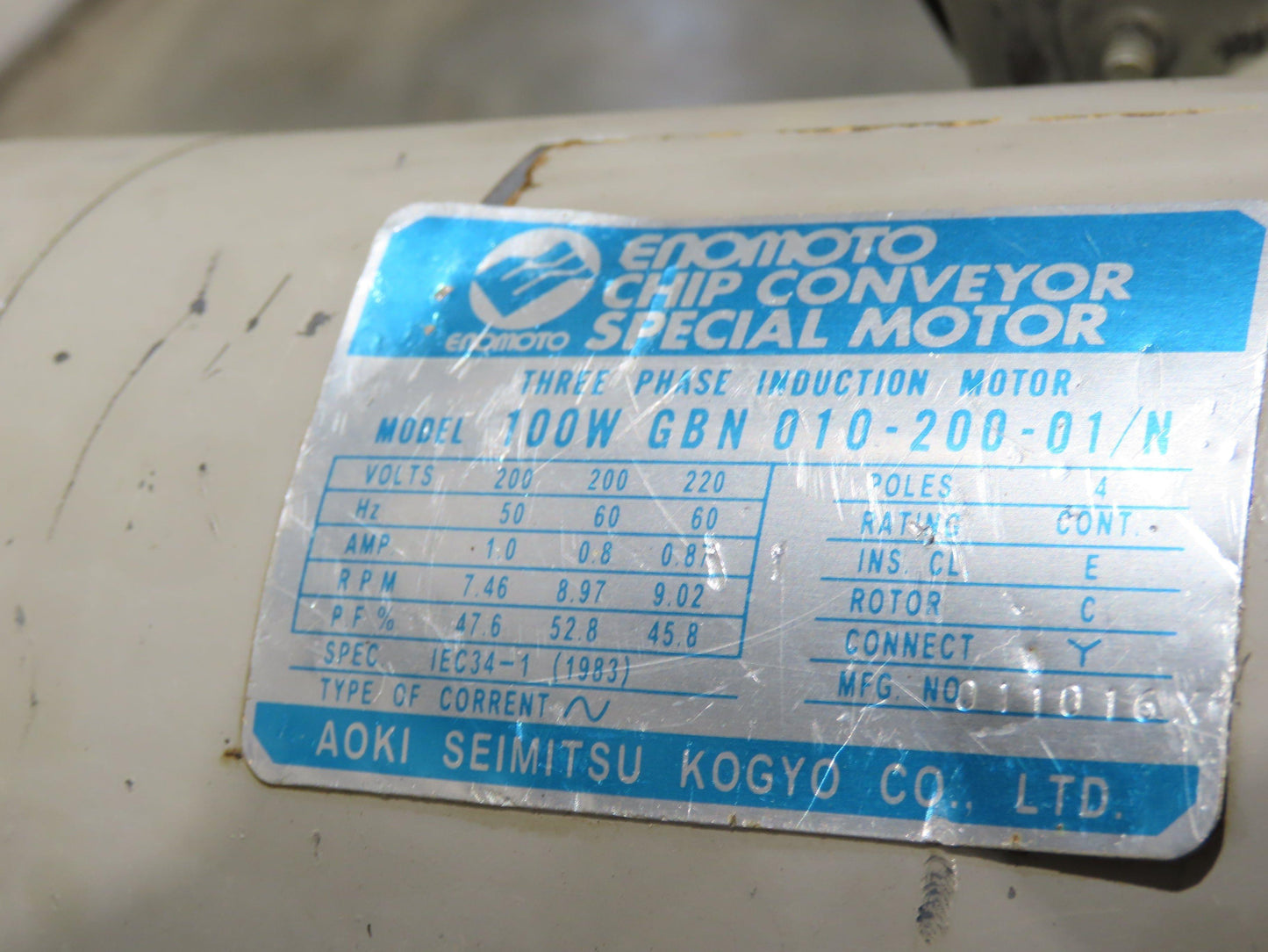 Enomoto Hinge Belt CNC Chip Conveyor 16"x 62" Infeed 31" Discharge 220V 3PH