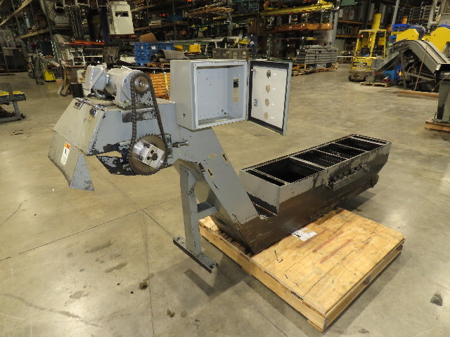 Enomoto Hinge Belt CNC Chip Conveyor 16"x 62" Infeed 31" Discharge 220V 3PH