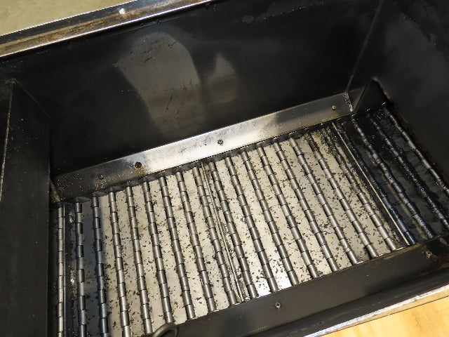 Enomoto Hinge Belt CNC Chip Conveyor 16"x 62" Infeed 31" Discharge 220V 3PH