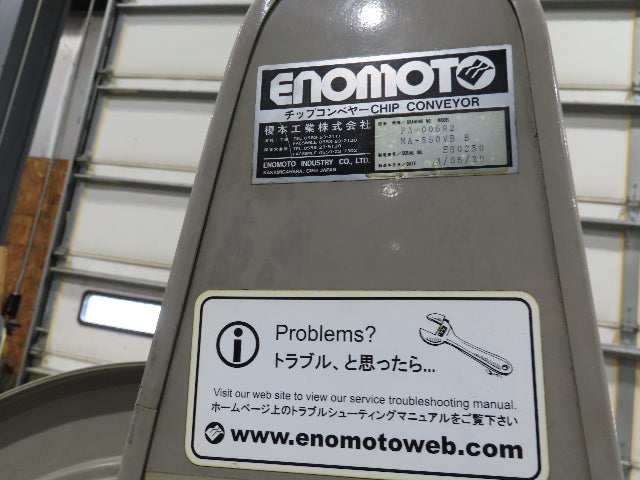 Enomoto Hinge Belt CNC Chip Conveyor 16"x 88" Infeed 46" Discharge 220V 3PH