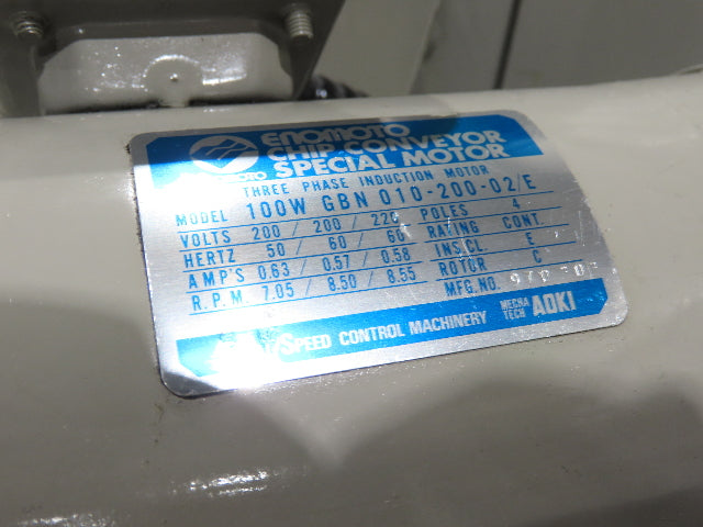 Enomoto Hinge Belt CNC Chip Conveyor 16"x 62" Infeed 43" Discharge 220V 3PH