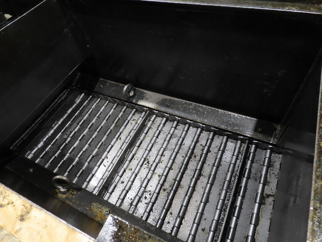 Enomoto Hinge Belt CNC Chip Conveyor 16"x 62" Infeed 43" Discharge 220V 3PH