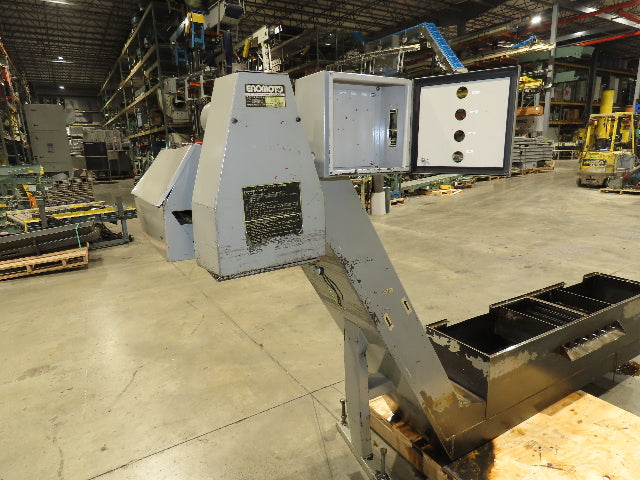Enomoto Hinge Belt CNC Chip Conveyor 16"x 62" Infeed 43" Discharge 220V 3PH