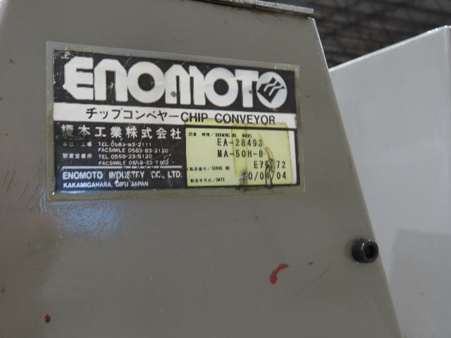 Enomoto Hinge Belt CNC Chip Conveyor 16"x 62" Infeed 43" Discharge 220V 3PH
