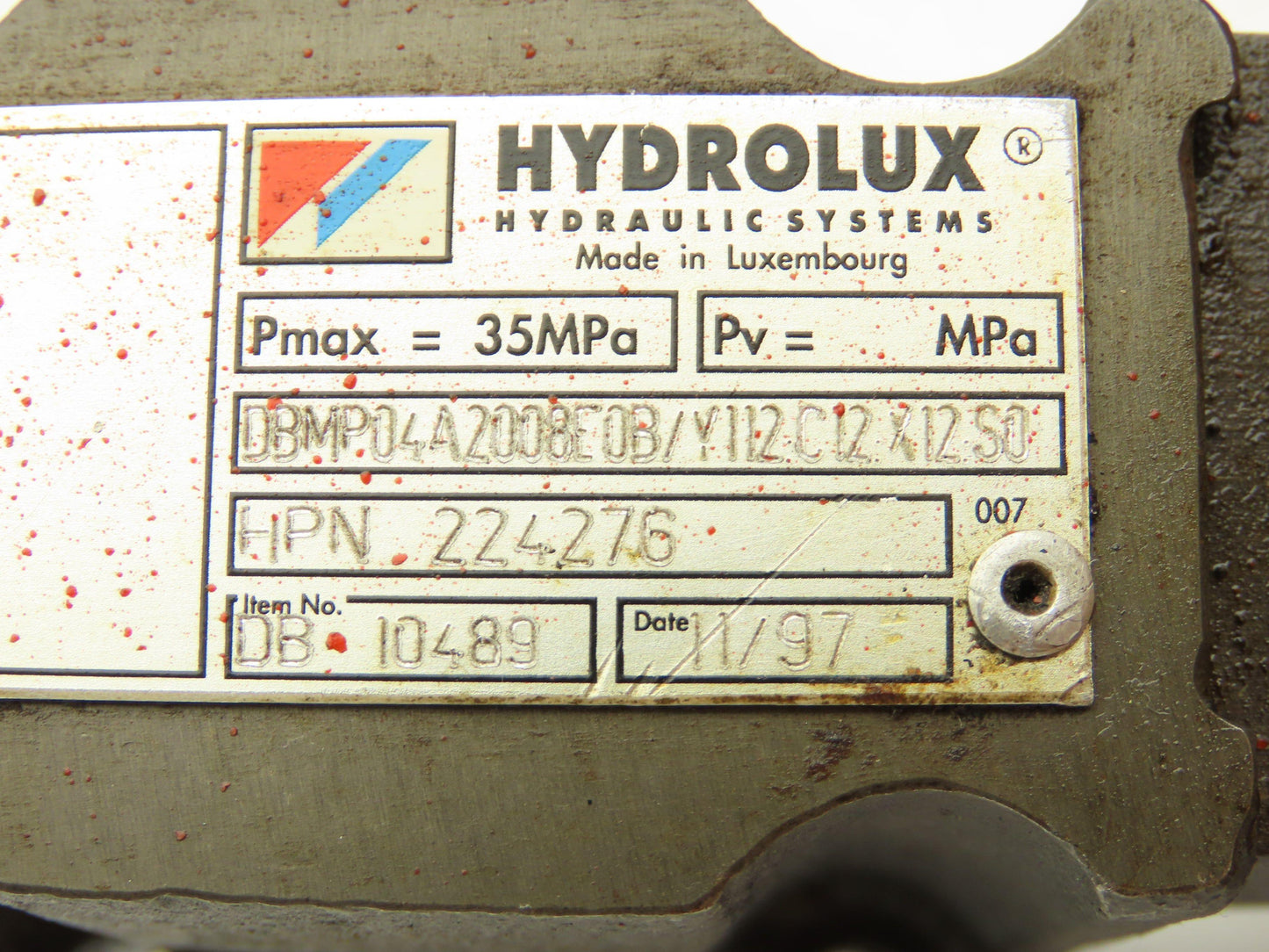 Hydrolux Moog DBMP04A2008E0B/Y112C12X12S0 Proportional Relief Pilot Valve