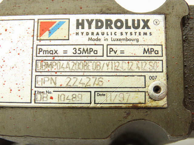 Hydrolux Moog DBMP04A2008E0B/Y112C12X12S0 Proportional Relief Pilot Valve