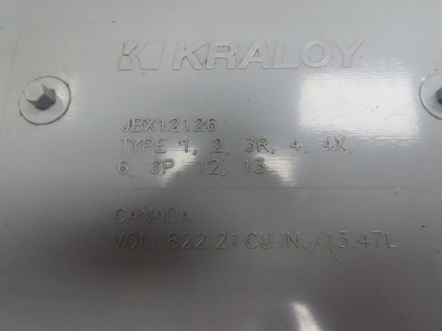 Kraloy JBX12126 Electrical Enclosure 12x12x6" PVC Junction Pull Box 4.5x9.75"