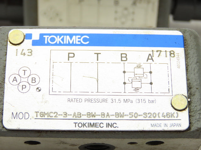Tokimec TGMC2-3-AB-BW-BA-BW-50-S20 Hydraulic Pressure Relief Valve Lot 2