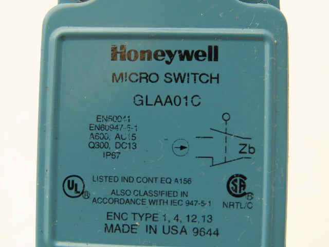 Honeywell GLAA01C Micro Switch Limit Switch Plunger Roller Style NO/NC
