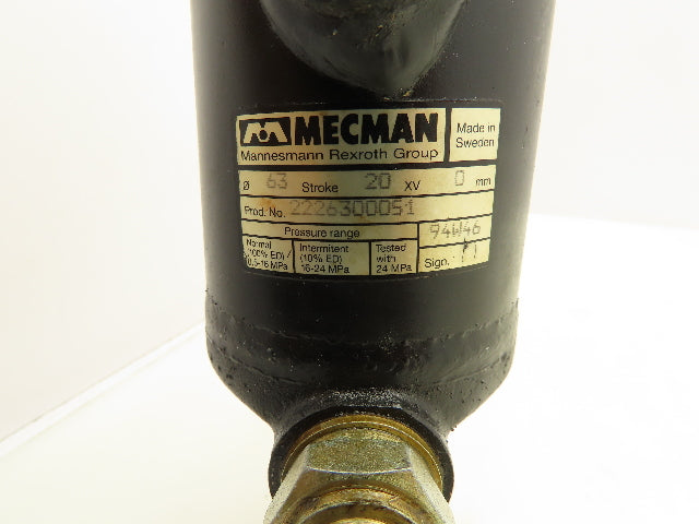 Mecman Hydraulic Round Body Cylinder 63mm Bore 20mm Stroke 2300 PSI Swivel Eye