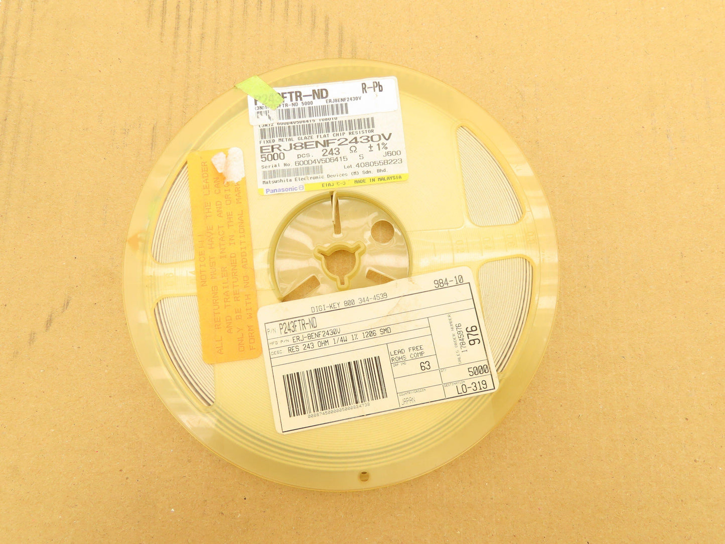 Panasonic ERJ-8ENF2430V Fixed Metal Flat Chip Resistors 243 Ohms ± 1% 5000 Pcs