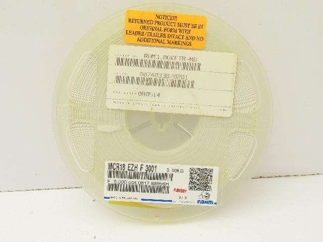 Rohm MCR18EZHF3001 Chip Resistor Tape And Reel 3 kOhms ± 1% 1/4W 5000 Pcs