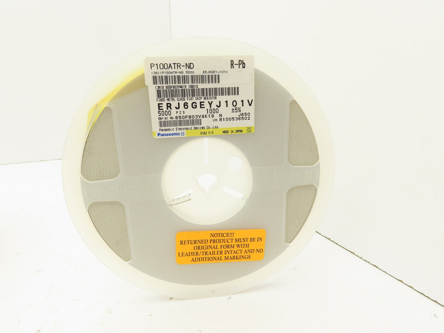 Panasonic ERJ6GEYJ101V Fixed Metal Glaze Flat Chip Resistor 100 Ohms 5000 Pcs