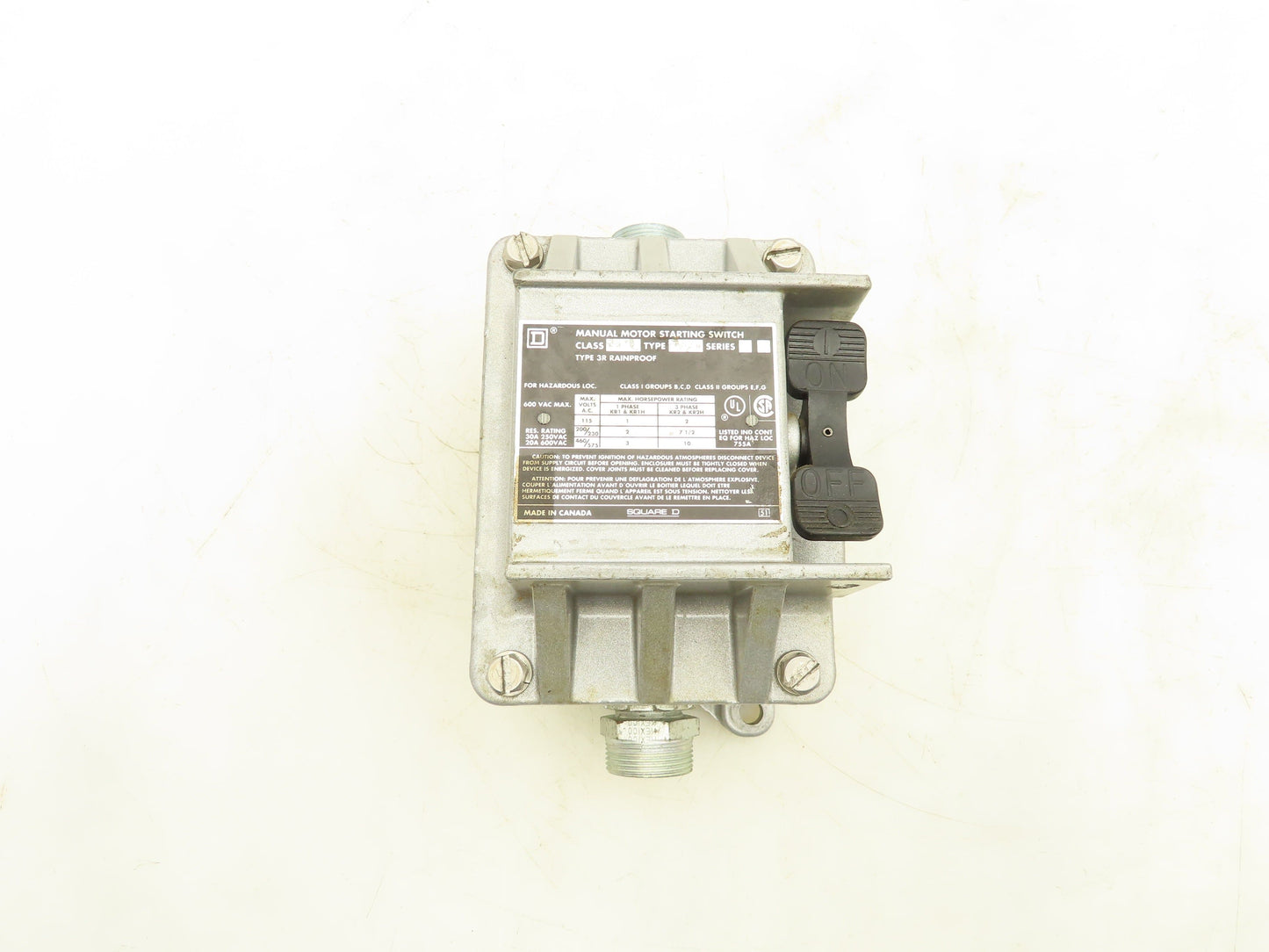 Square D 2510-KR2H Manual Motor Starting Switch 600V 30A 3PH Series B Rainproof
