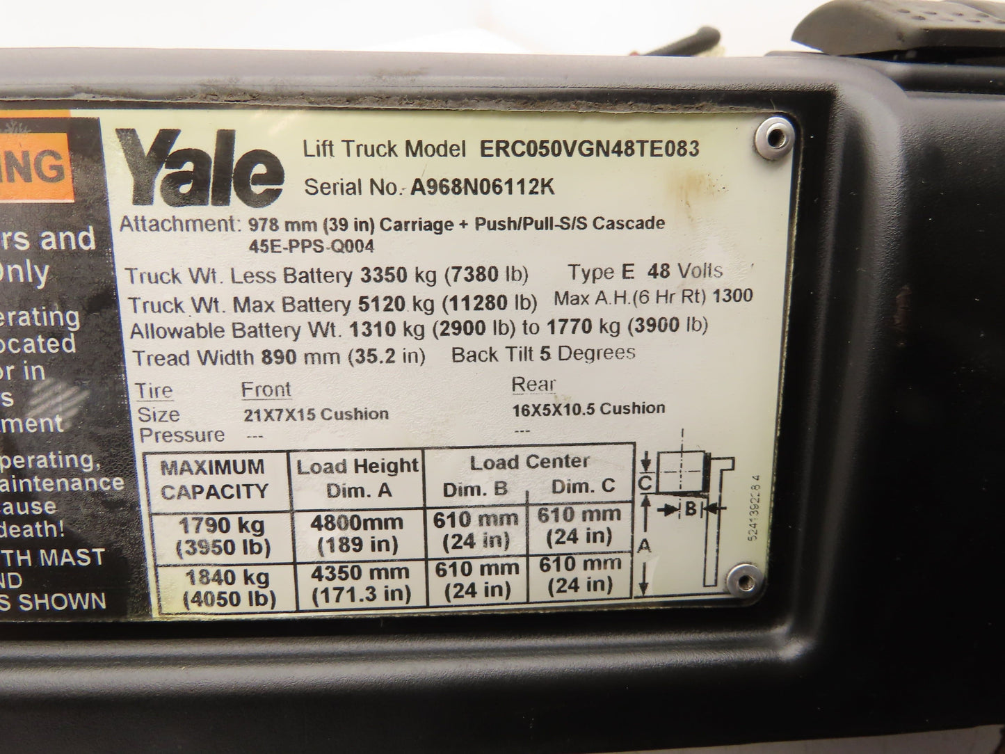 Yale ERC050VGN48TE083 Electric Forklift Buzzer Light Display Wire Harness