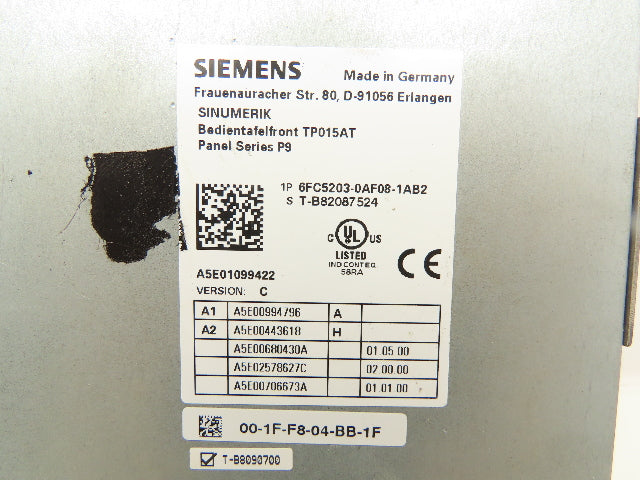 Siemens Simatic 6FC5203-0AF08 Operator Control Panel HMI 15" Screen