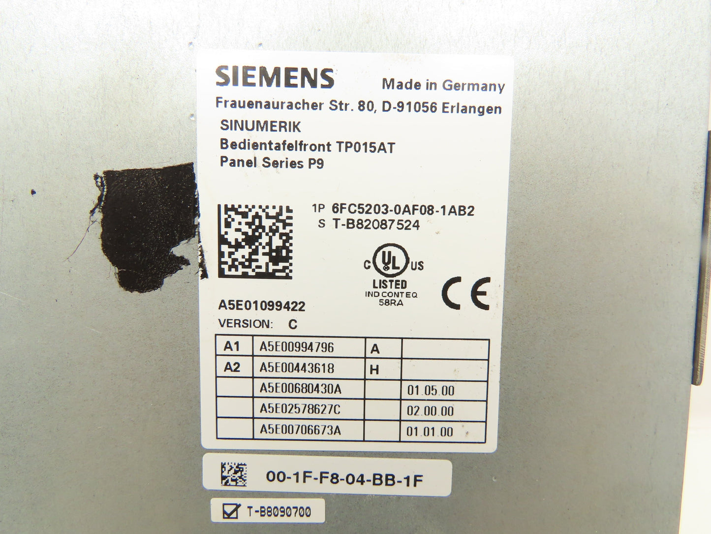 Siemens Simatic 6FC5203-0AF08 Operator Control Panel HMI 15" Screen