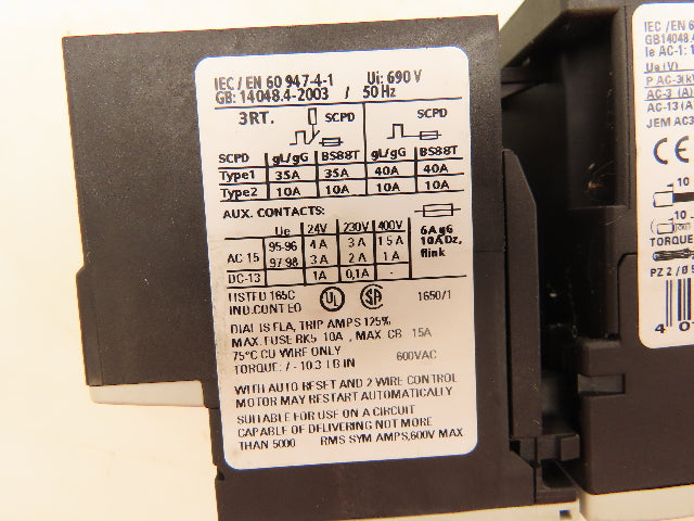 Siemens 3RT1015-1AF01 Contactor 110VAC 7A 3 Pole 1NO With Relay 1.8-2.5A 600V