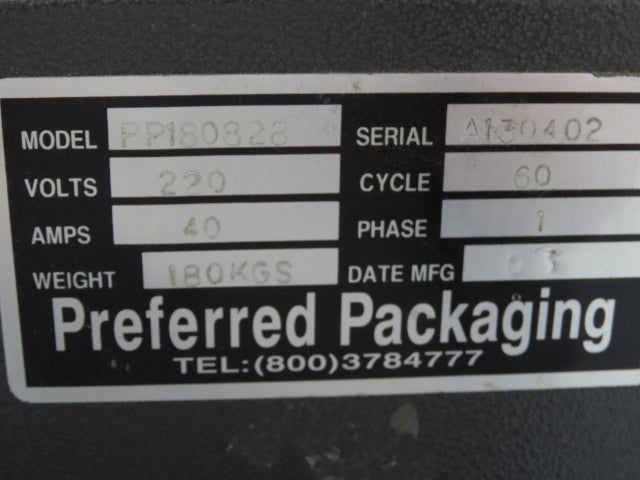 Preferred Packaging PP180828 Heat Shrink Tunnel 220V 40A 60Hz 1PH Top Only